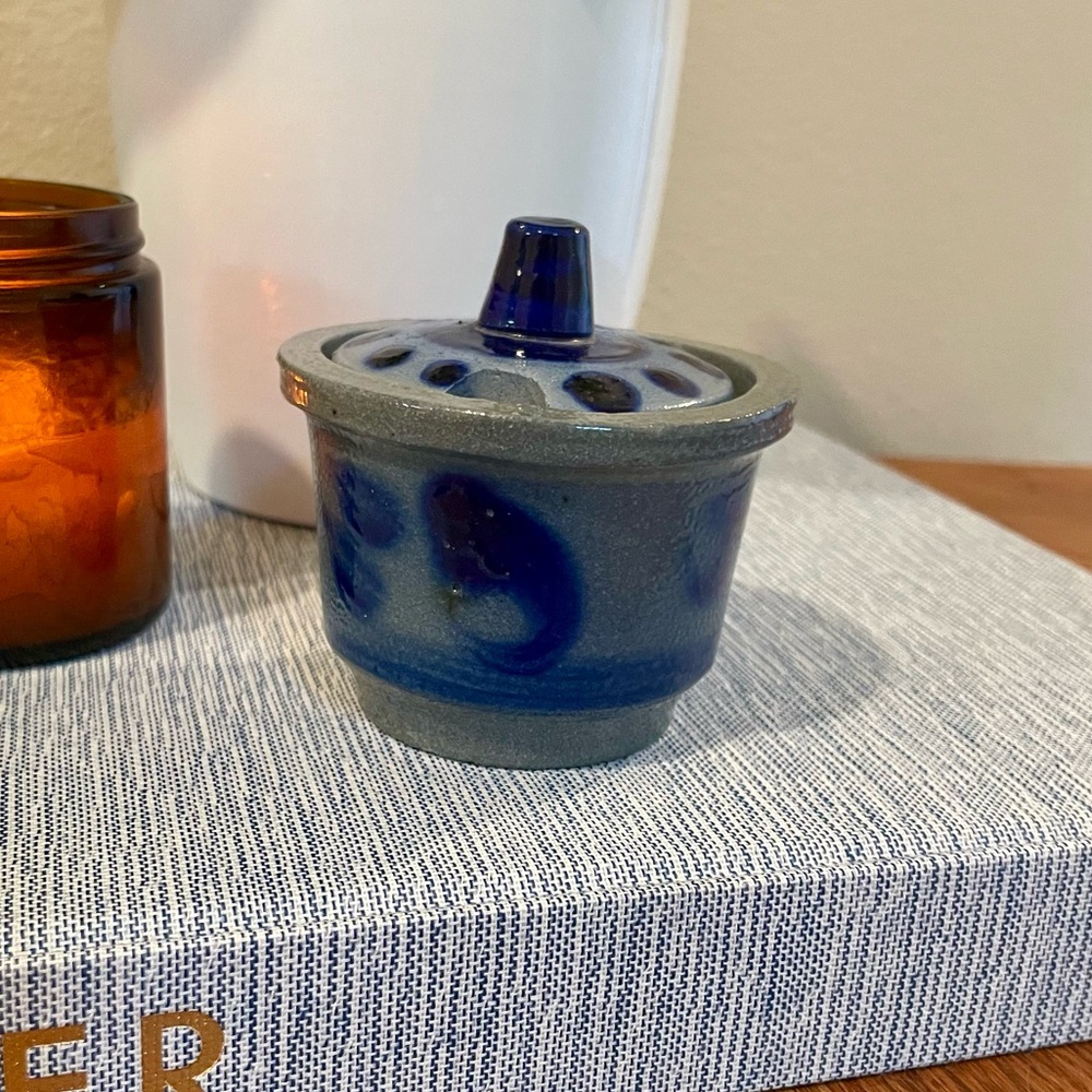 Vintage Salt-Glazed Cobalt Stoneware Pot